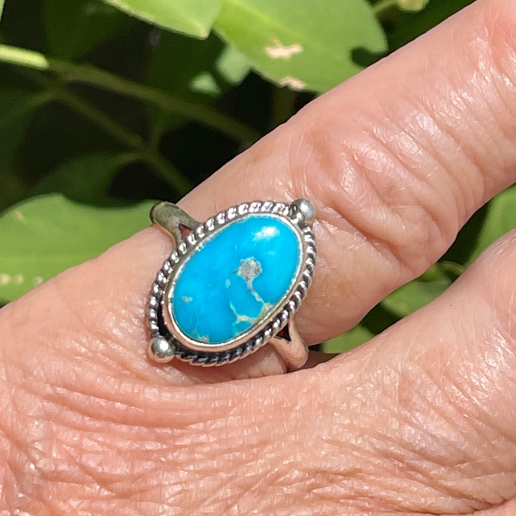 Kingman turquoise Navajo silver ring, Ring made with turquoise from the Kingman Mine - Size 7  (2/136)