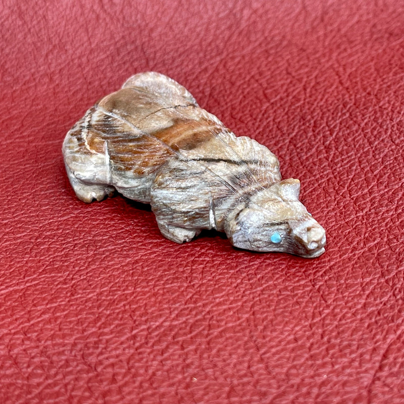 Picasso Marble Badger Fetish by Derrick Kaamasee, Zuni, Native American badger carving (1/412)