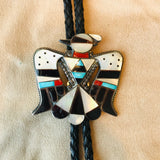 Vintage Thunderbird Bolo Tie with Turquoise and other natural stones by Bobby and Corraine Shack, Zuni, BBL7