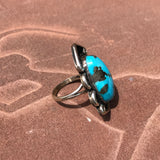 Vintage Blue Turquoise Navajo Ring with Flat Bezel and Rope Design, Traditional Navajo Vintage turquoise ring size 6 1/4  (KD232)