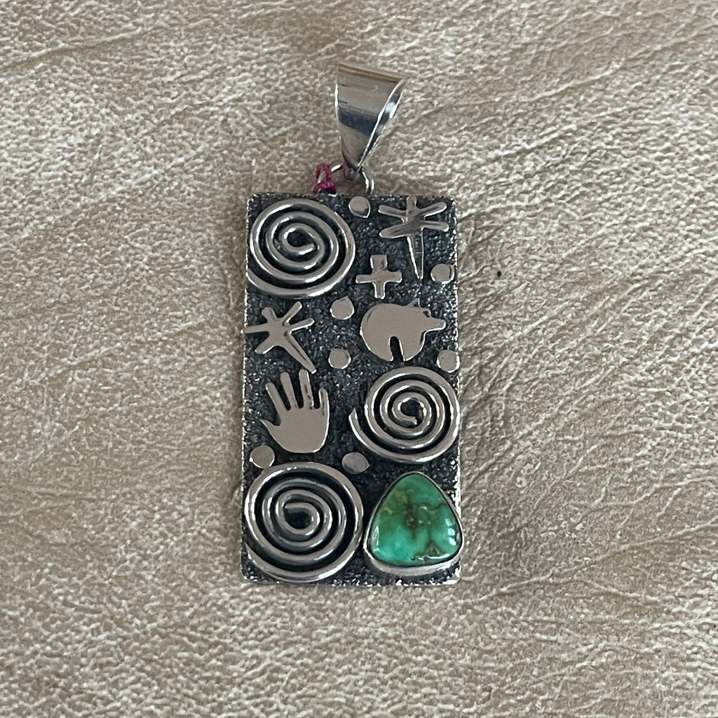 Alex Sanchez Pendant with Royston Turquoise & Tribal Symbols, Alex