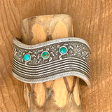 Rebecca Begay, Navajo, Tufa cast bracelet with Turtle design and Blue Gem Turquoise, Natural Blue Gem Turquoise cuff (NL78)