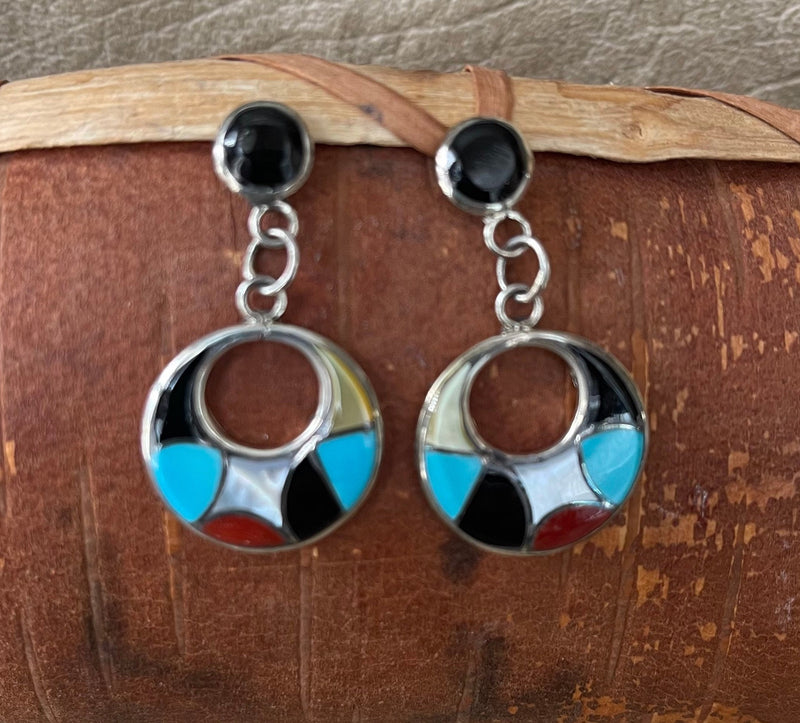 Zuni Inlay Multicolored Post Dangle Earrings  (1/232)