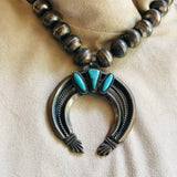 Squash blossom necklace with genuine turquoise by Eugene Hale, Navajo, authentic Native American necklace (CH6)