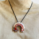 Fabian Bowannie, Zuni, Rainbow Man Pin Pendant made with Coral and Mother of Pearl, Inlay pin pendant by Fabian Bowannie, Zuni (NL79)