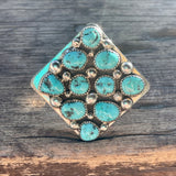 Darlene Begay, Navajo contemporary genuine turquoise large diamond shape ring (1/322)