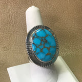 Genuine Native American Turquoise Ring with hand filed silver - signed by artist     9/421