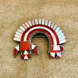 Fabian Bowannie, Zuni, Rainbow Man Pin Pendant made with Coral and Mother of Pearl, Inlay pin pendant by Fabian Bowannie, Zuni (NL79)