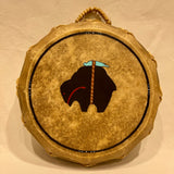 Taos Sioux Style Double Sided Drum With Buffalo Fetish Design, Handmade Drum RK19