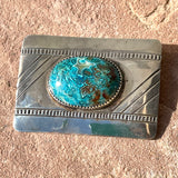Navajo silver pin by Dorothy Begay, Blue green stone set in sterling silver, Native American Pin (LN6)