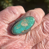 Vintage 1940's Navajo Turquoise Oval Green Turquoise Ring, Navajo traditional turquoise ring (ML15)