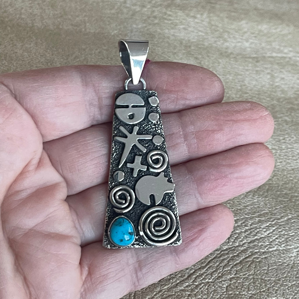 Alex Sanchez Pendant with Kingman Turquoise & Tribal Symbols, Alex