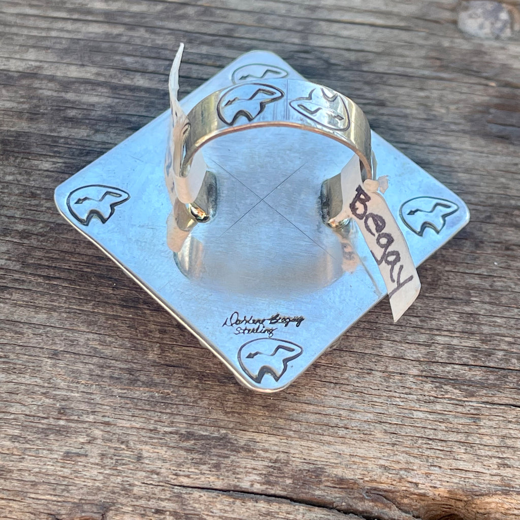 Darlene Begay, Navajo contemporary genuine turquoise large diamond shape ring (1/322)