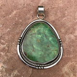 Navajo large King's Manassa Turquoise pendant signed T. Lee, Extra large green turquoise Navajo silver pendant  (1/302)