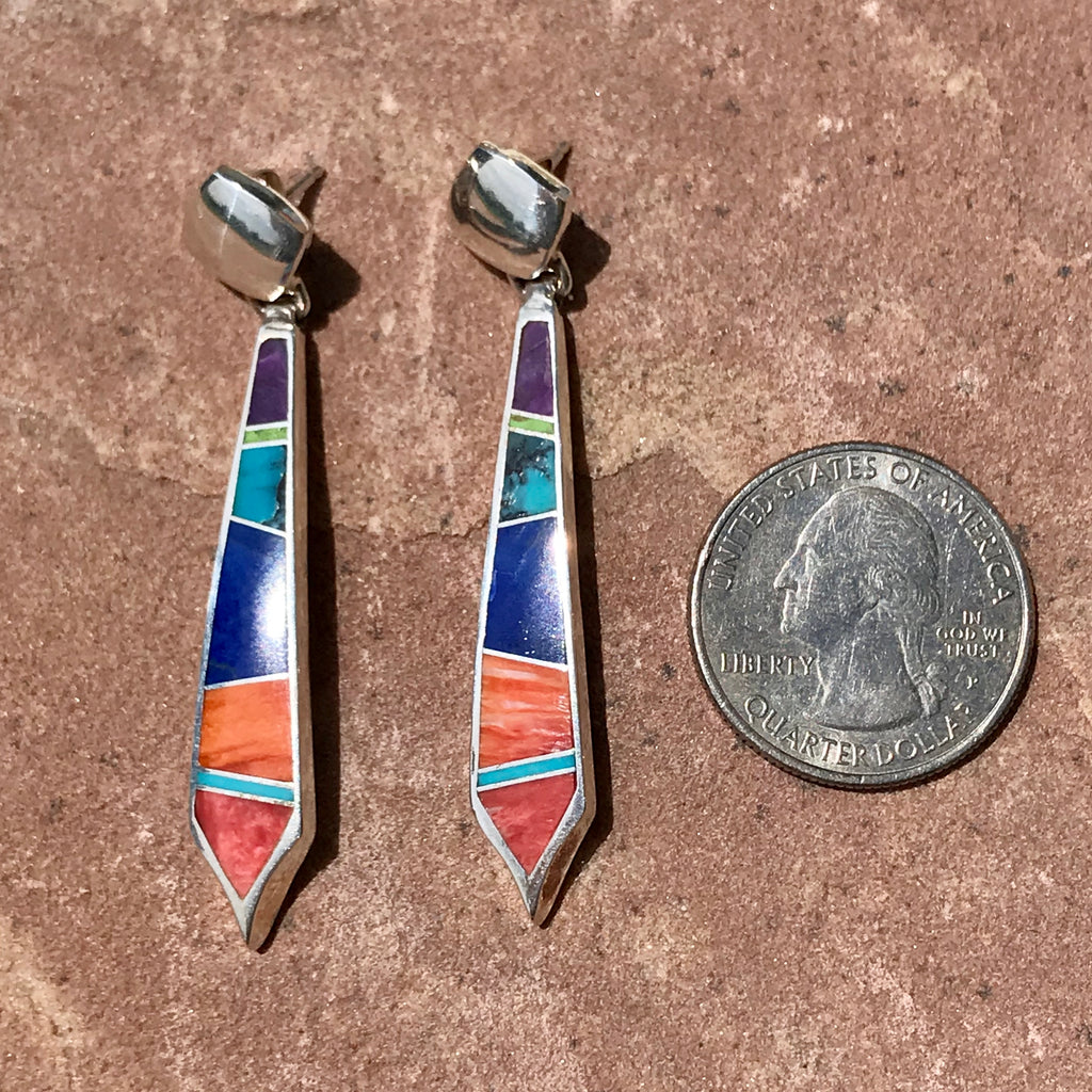 Multi-Colored Navajo Inlay Dangle Earrings Designed by David Rosales of Supersmith Inc.   1/444