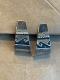 Navajo CLIP silver earrings, Long silver rug pattern Navajo clip earrings (MF13)