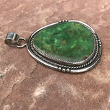 Navajo large King's Manassa Turquoise pendant signed T. Lee, Extra large green turquoise Navajo silver pendant  (1/302)