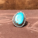 Navajo turquoise ring with blue turquoise and twist rope, Authentic Navajo turquoise ring in silver, size 6 1/4 (3/9)
