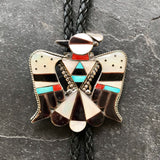 Vintage Thunderbird Bolo Tie with Turquoise and other natural stones by Bobby and Corraine Shack, Zuni, BBL7