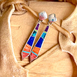 Multi-Colored Navajo Inlay Dangle Earrings Designed by David Rosales of Supersmith Inc.   1/444