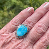 3/37 Turquoise Navajo ring - by Lucy Jake - Kingman Turquoise SZ 9