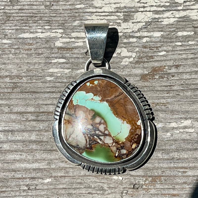 Royston Turquoise Shadowbox Pendant by Cooper Willie, Navajo, Sterling silver and Turquoise Navajo pendant  (2/102)