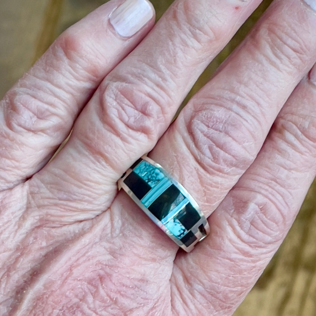 Contemporary Inlay ring by Ray Tracey, Navajo – Authentic Navajo Jewelry (RK159)