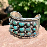 Vintage Navajo bracelet with 18 Lone Mountain turquoise stones, Classic Navajo style cuff with Lone Mountain TQ, circa 1950's (NL71)