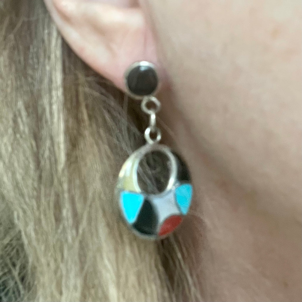 Zuni Inlay Multicolored Post Dangle Earrings  (1/232)