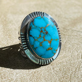 Genuine Native American Turquoise Ring with hand filed silver - signed by artist     9/421