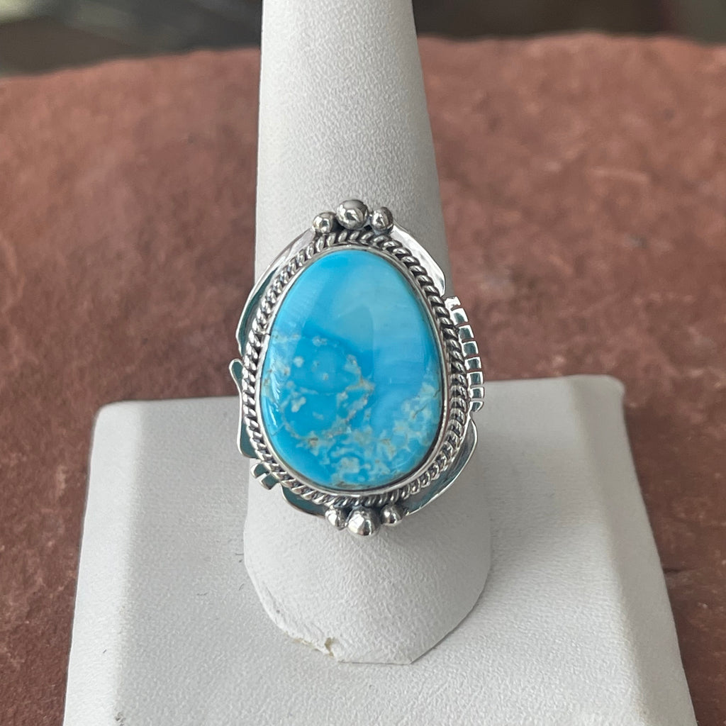 3/37 Turquoise Navajo ring - by Lucy Jake - Kingman Turquoise SZ 9