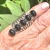 5 Stone Black Onyx Navajo Split Shank Ring by Thomas Yazzie, Navajo Size: 7   (18-205)