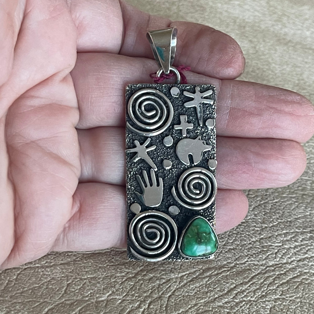 Alex Sanchez Pendant with Royston Turquoise & Tribal Symbols, Alex