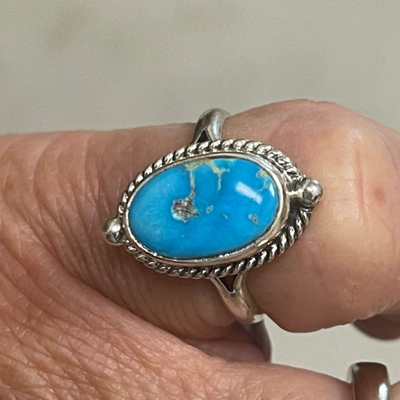 Kingman turquoise Navajo silver ring, Ring made with turquoise from the Kingman Mine - Size 7  (2/136)