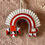 Fabian Bowannie, Zuni, Rainbow Man Pin Pendant made with Coral and Mother of Pearl, Inlay pin pendant by Fabian Bowannie, Zuni (NL79)