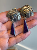 Navajo CLIP earrings with silver headdress and sugilite stones in silver by Allison Lee, Navajo, Allison Snowhawk Lee (JD26)