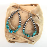 Native American Silver Beaded Dangle Earrings with Turquoise Nuggets, Silver beads and turquoise Navajo earrings (1/252)