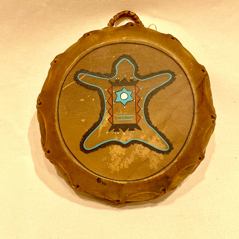 Taos Sioux Style Double Sided Drum With Hide Design, Handmade Drum RK16