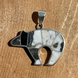 Contemporary Navajo Inlay Bear Pendant with Natural White Buffalo Designed by David Rosales of Supersmith    1/456