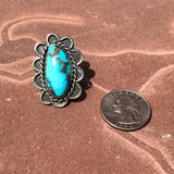 Vintage Blue Turquoise Navajo Ring with Flat Bezel and Rope Design, Traditional Navajo Vintage turquoise ring size 6 (3/12)